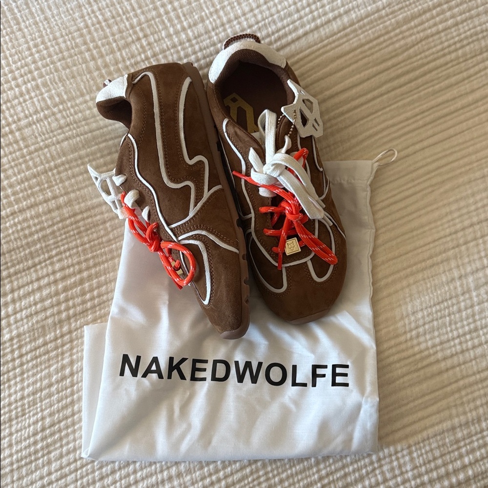 Naked Wolfe Suede Brown Sneakers with Red and White Details